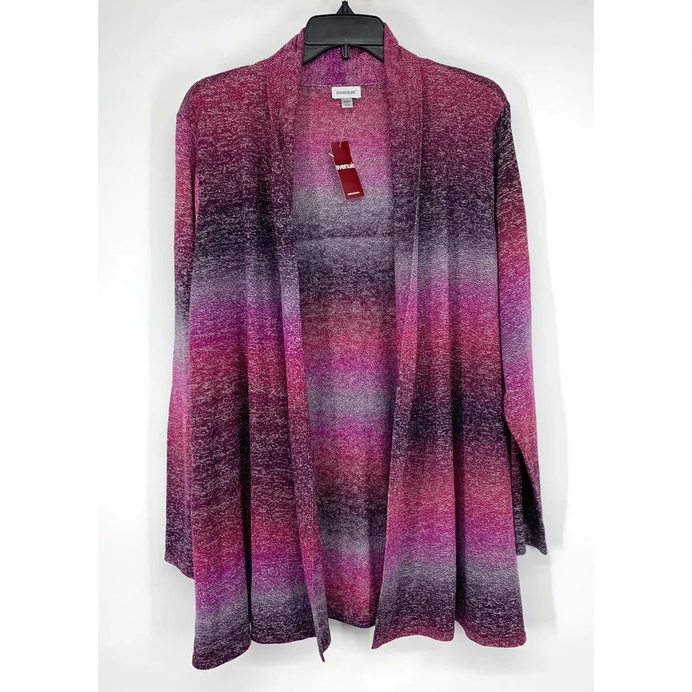 Avenue Cardigan Open Front Pink Ombre Knit Long Sleeve Womens Size 18/20